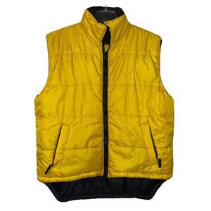 Artic Knit Large Men's Reversible Puffer Vest Black Yellow Pockets EUC Sz L